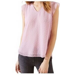 LOFT Swiss Dot V-Neck Flutter Shell Lightweight Blouse in Pink